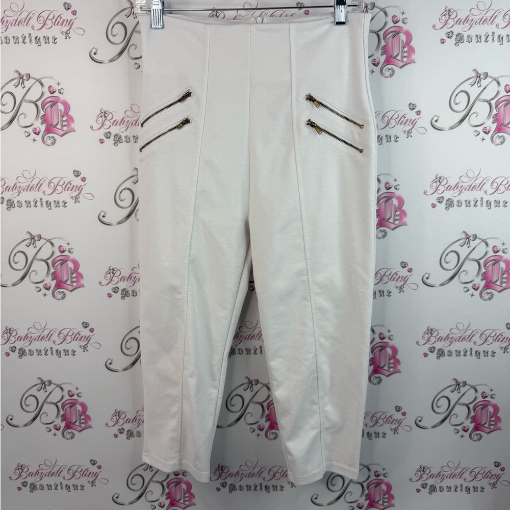 Connection 18 pants cropped crop Stylish White Women's Pants with Zipper Accents